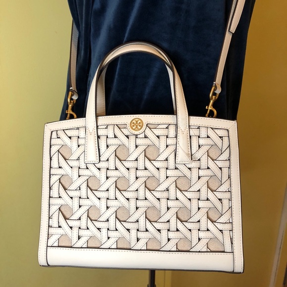 Tory Burch Handbags - Tory Burch White and Brown Woven Satchel. Sample piece